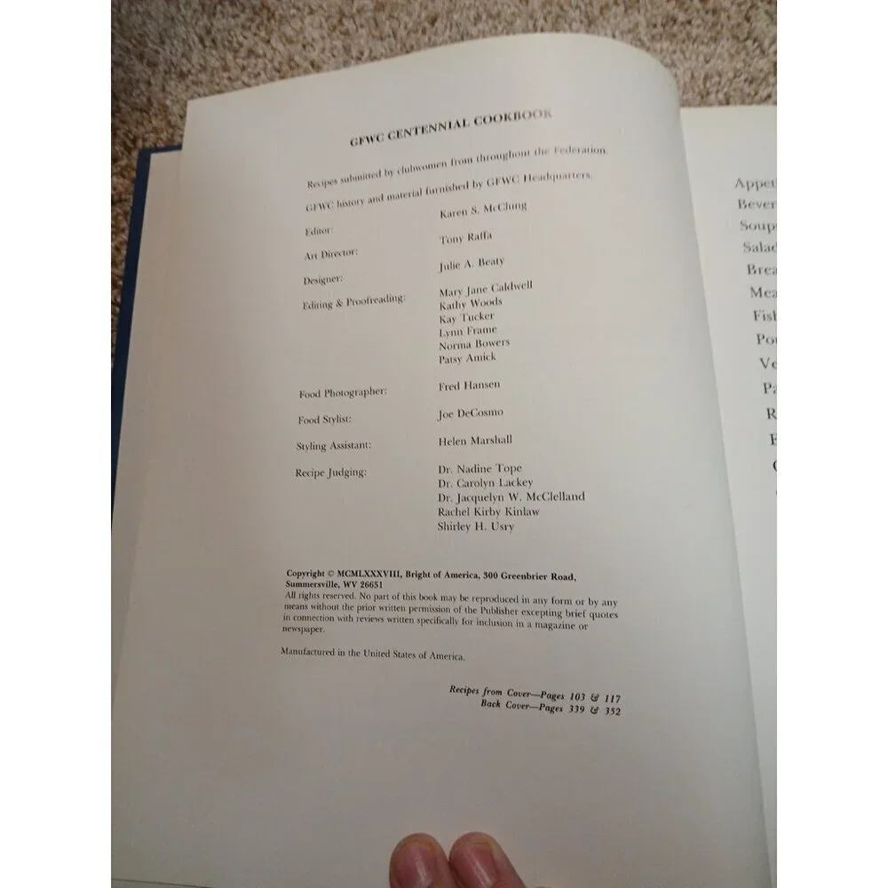 1988 GFWC Centennial Cookbook Hard Cover General Federation Women Club